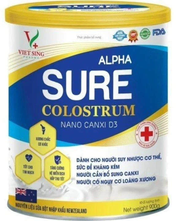 Sữa non Alphasure colostrum nano canxi D3 900G